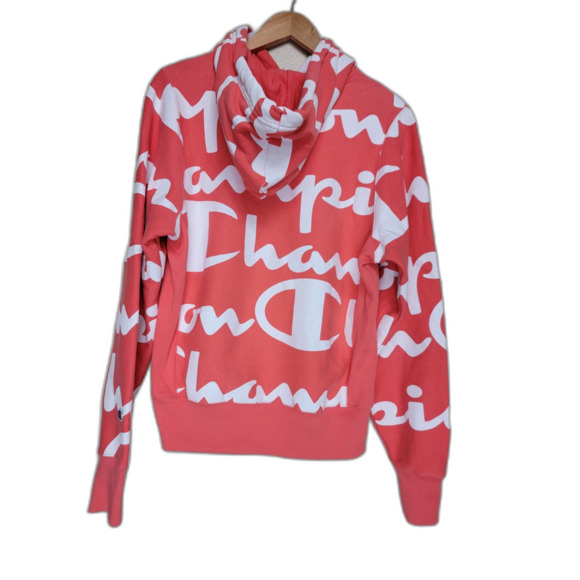 Champion Reverse Weave All Over Print Salmon Hoodie - Small - Picture 2 of 6